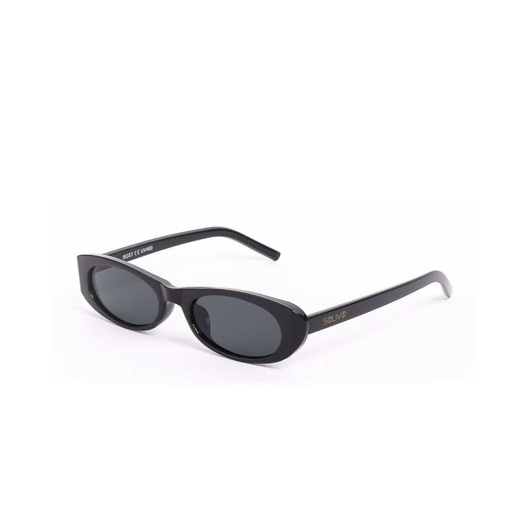 Vista lateral de los lentes de sol BOST de Solivo, con lentes polarizados y un estilo contemporáneo ideal para cualquier ocasión.
