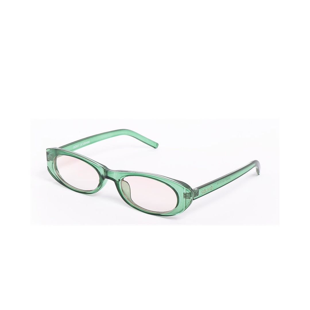 Perspectiva lateral de los lentes de sol BOST - Verde de Solivo, mostrando su diseño moderno y detalles de la montura.