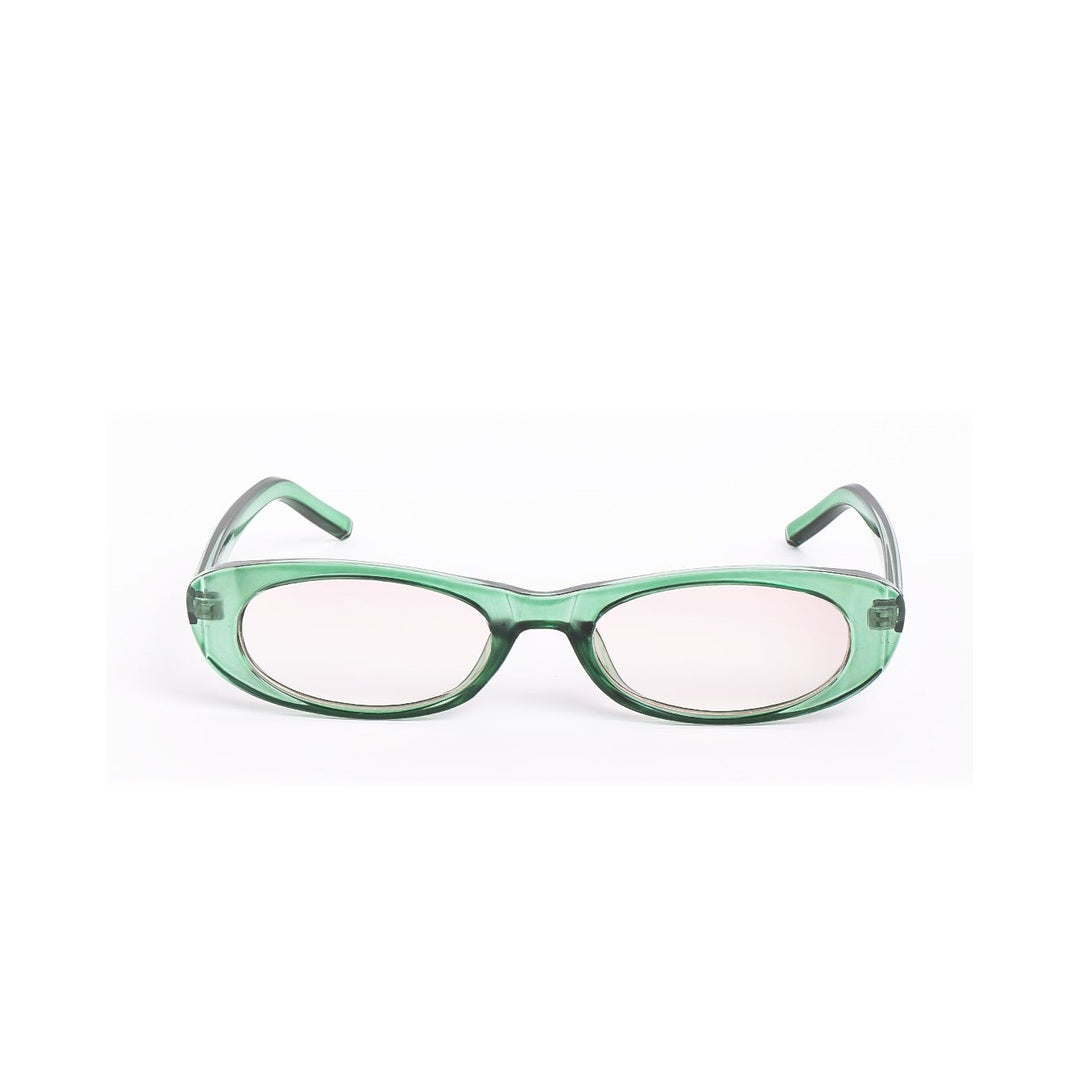 Lentes de sol BOST - Verde de Solivo, diseño elegante con montura translúcida y lentes claros que combinan estilo y funcionalidad.