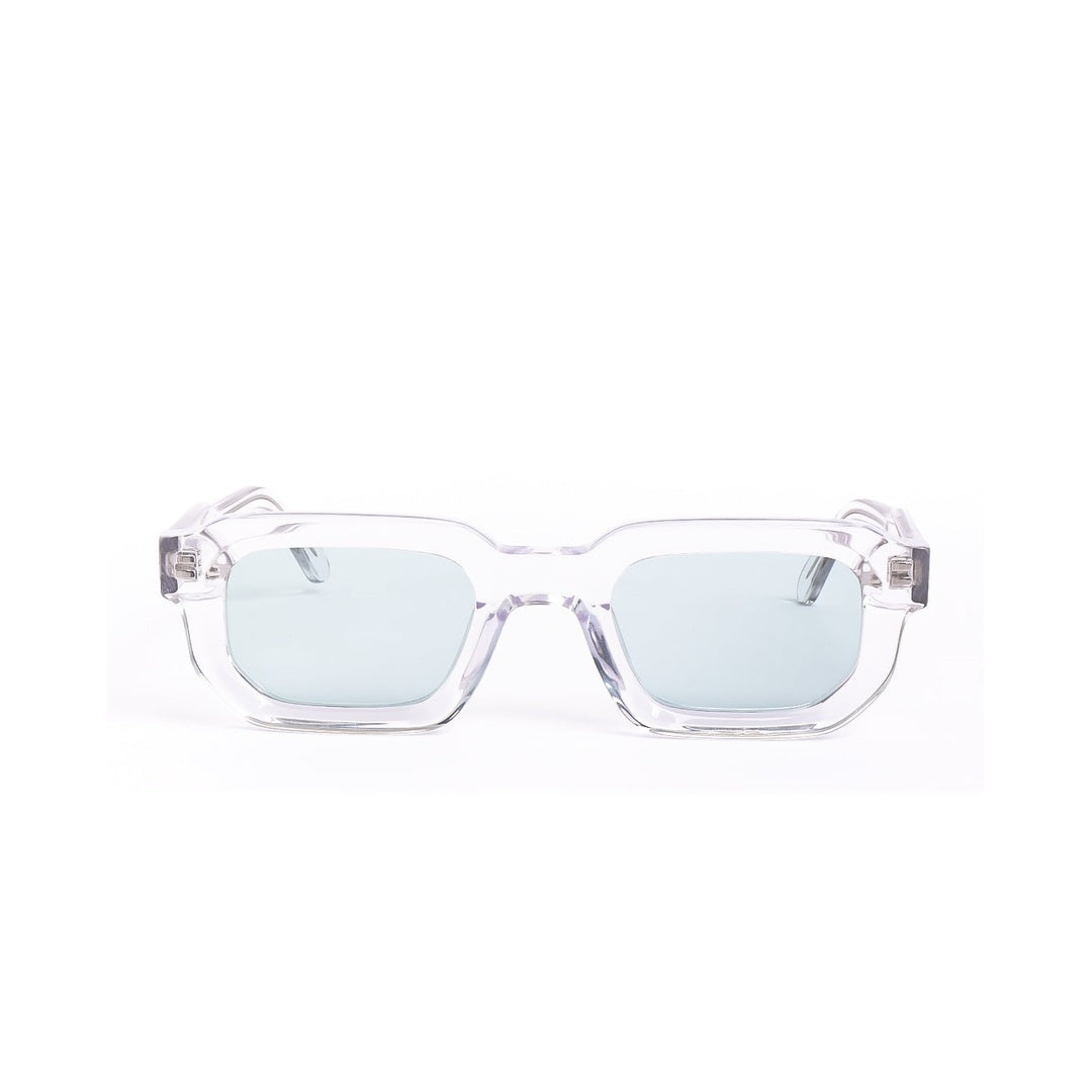 Lentes de sol Évo - Cristal de Solivo, con diseño moderno y lentes polarizados en color verde claro, vistos de frente sobre fondo blanco.