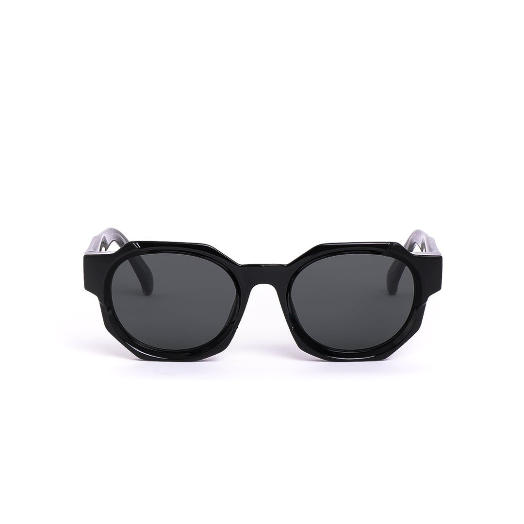 Lentes de sol LON de Solivo en color negro, con diseño octogonal y lentes oscuros, perfectos para un estilo moderno y sofisticado.