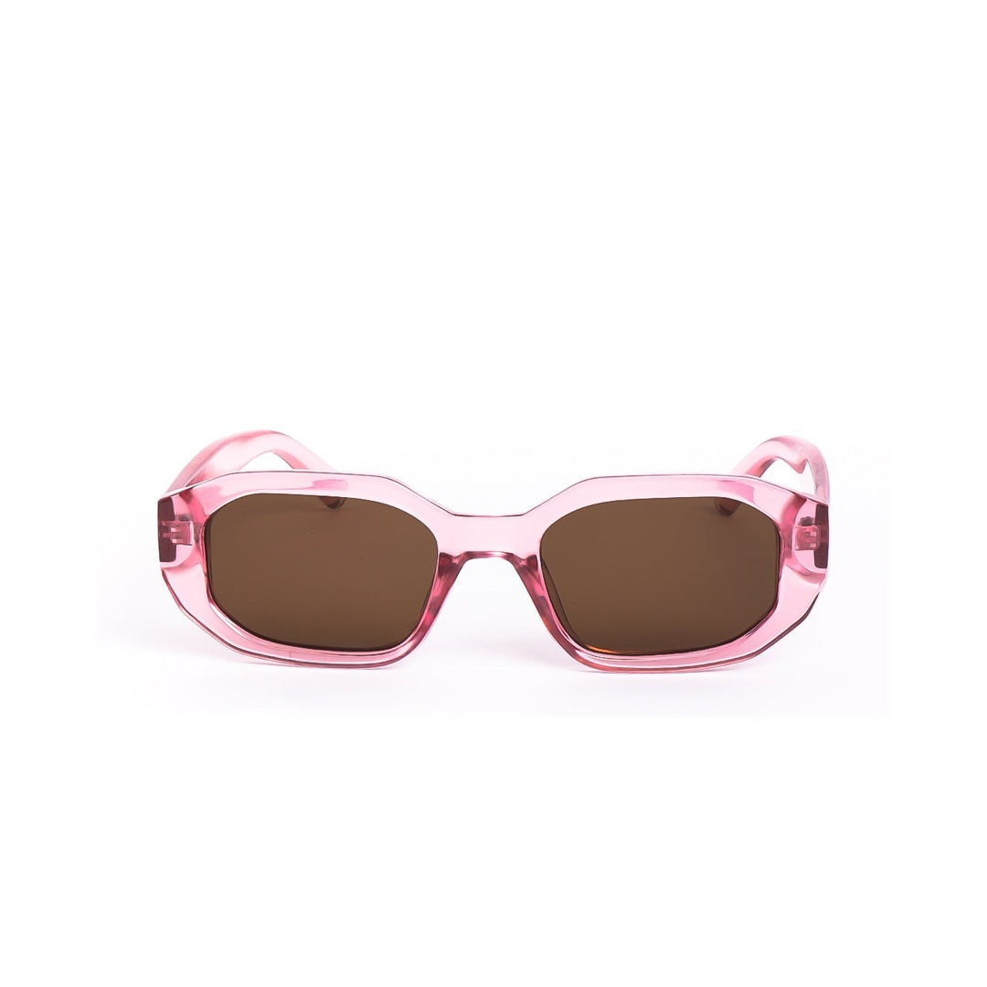 Gafas de sol JAE en color rosa de Solivo, con diseño moderno y lentes marrones, ideales para proteger tus ojos y mantener el estilo en cualquier ocasión.