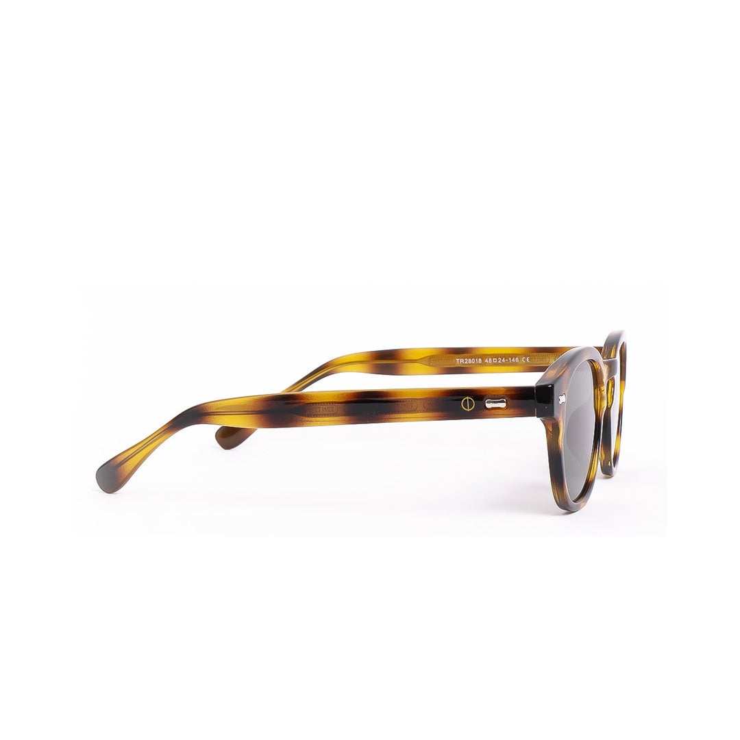 Gafas de sol LOND Carey Gris de Solivo, con un diseño elegante y moderno, presentando montura de acetato en tonos carey y lentes oscuros, ideales para una protección UV excepcional y estilo sofisticado.