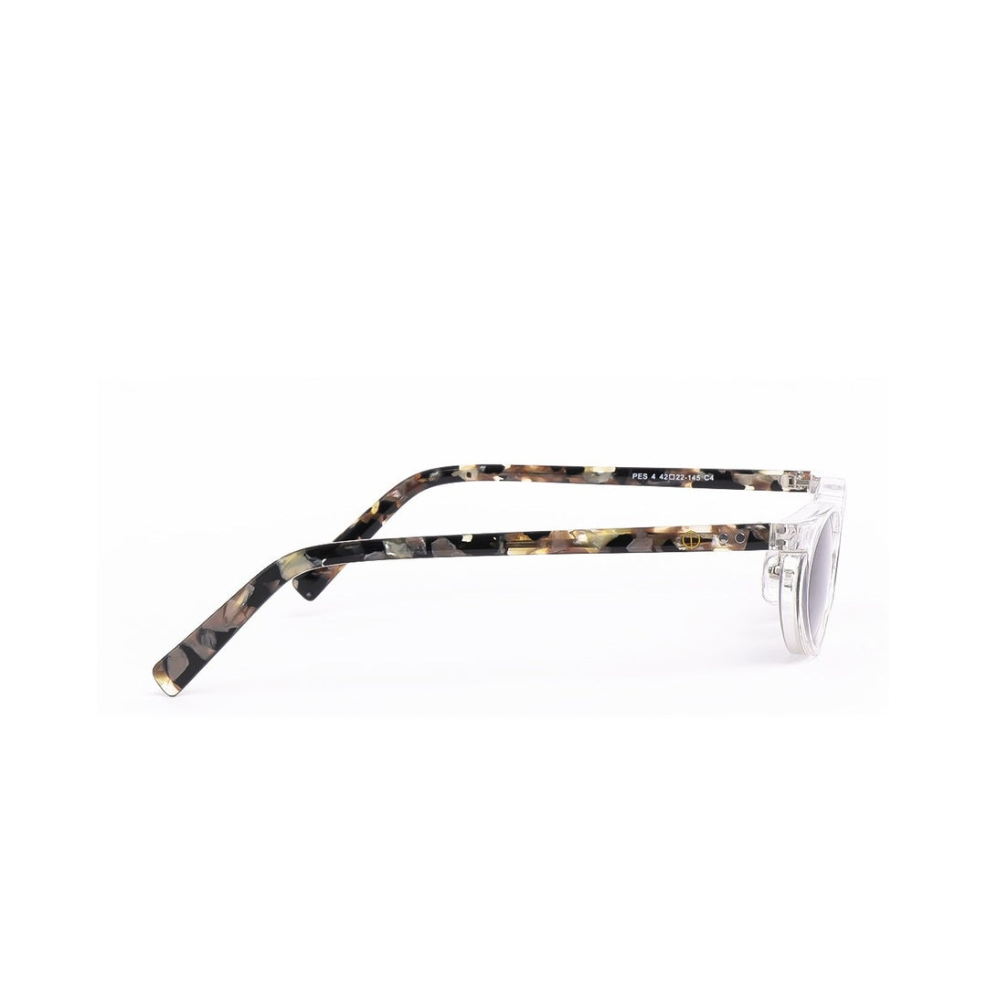 Perfil de los lentes de sol LEO de Solivo, destacando su diseño contemporáneo con brazos decorados, una opción chic para disfrutar del sol.