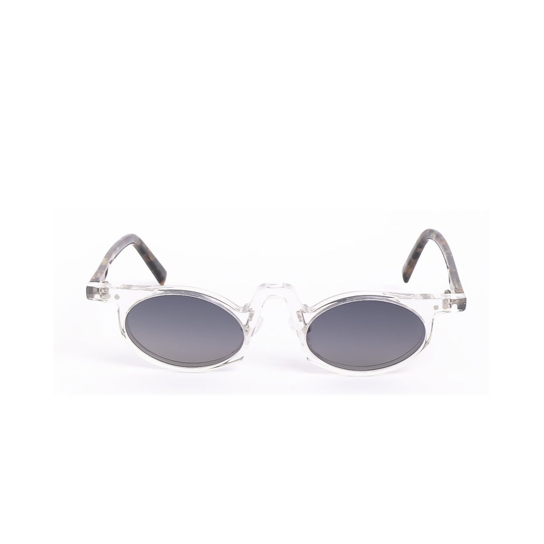 Lentes de sol LEO de Solivo, diseño elegante y moderno con montura transparente y lentes oscuros, perfectos para un look atractivo y protección ocular.