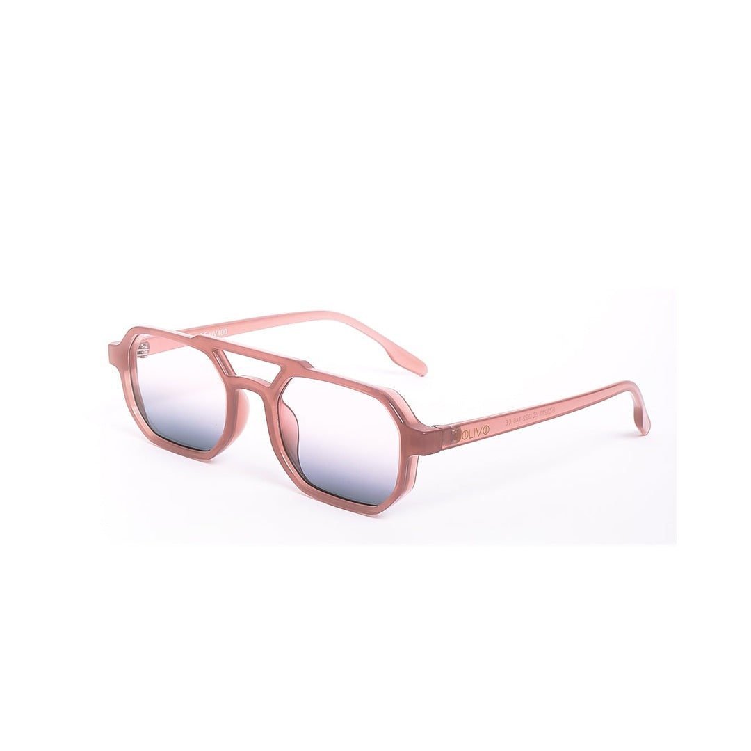 Gafas de sol LIV de Solivo vistas de lado, con marcos en color rosa y lentes oscuros, perfectas para cualquier ocasión.