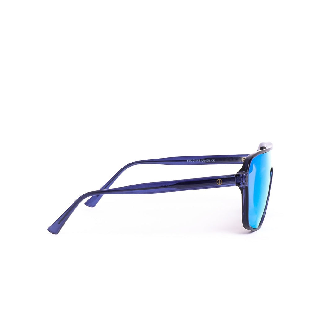 Lateral de las gafas de sol MIA - Azul de Solivo, mostrando su moderna silueta y materiales de alta calidad. Perfectas para días soleados y actividades al aire libre.