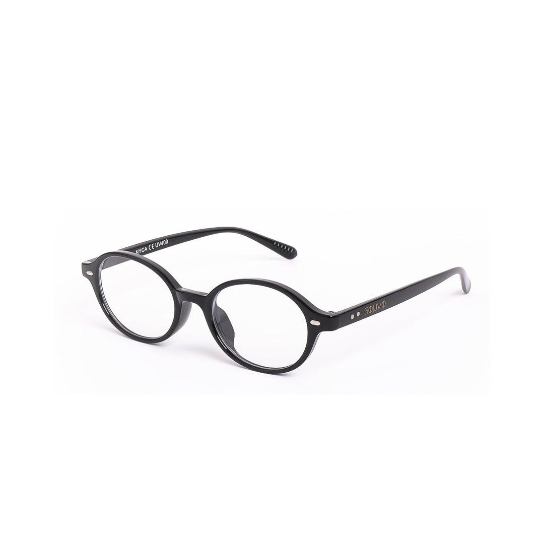 Vista lateral de los lentes NYCA de Solivo en color negro, perfectos para quienes buscan funcionalidad y moda en un solo accesorio.