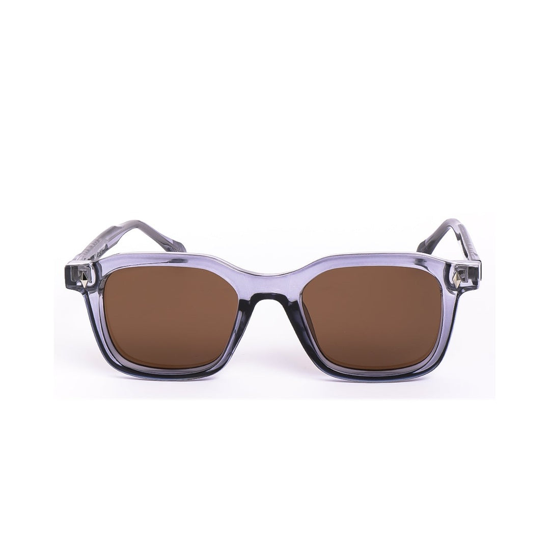 Lentes de sol Noir de Solivo con diseño elegante y moderno, color transparente y lentes marrones, ideales para estilo y protección ocular.