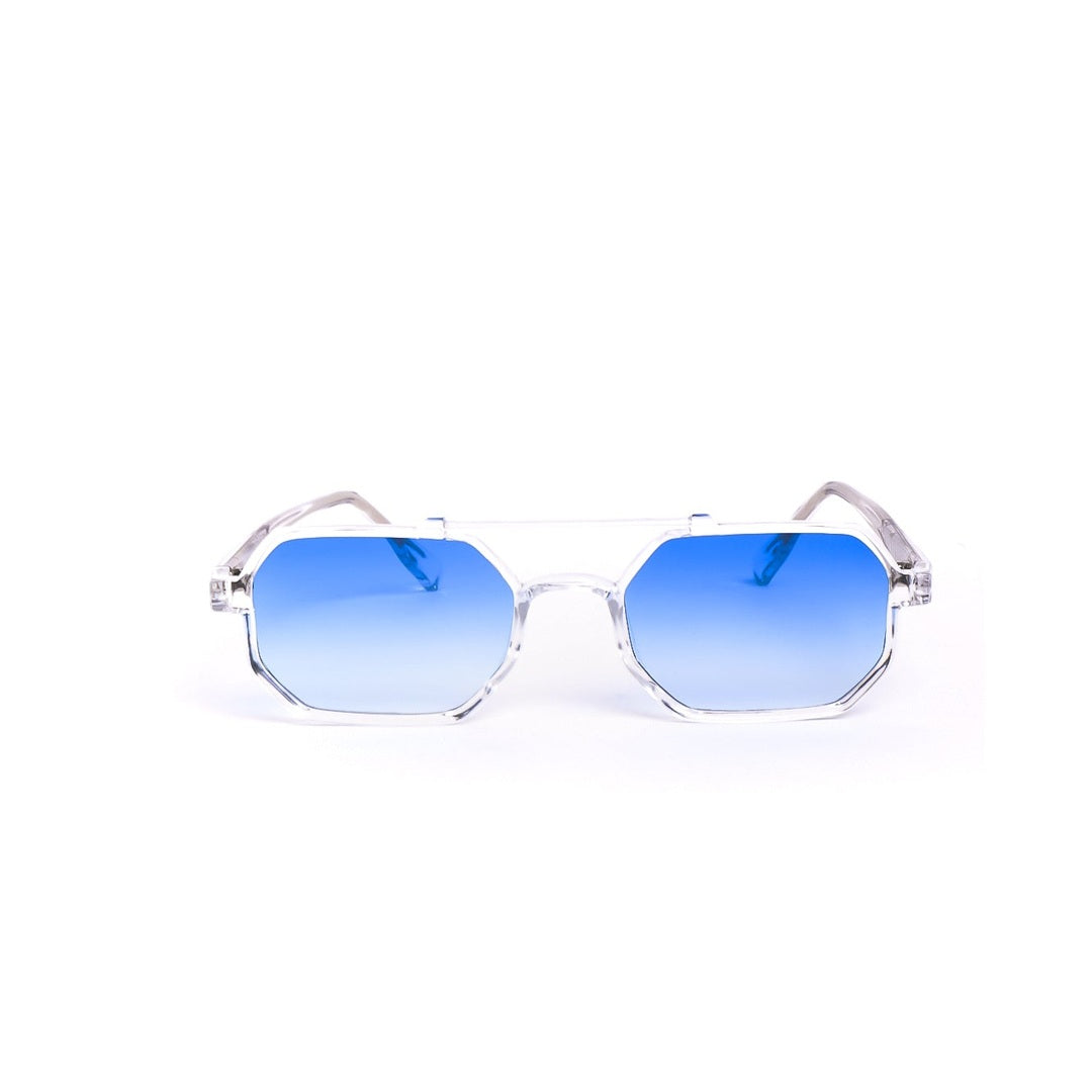 Vista frontal de los lentes de sol SKY - Cristal Azul de Solivo, resaltando su diseño elegante y forma octagonal, perfectos para cualquier ocasión.