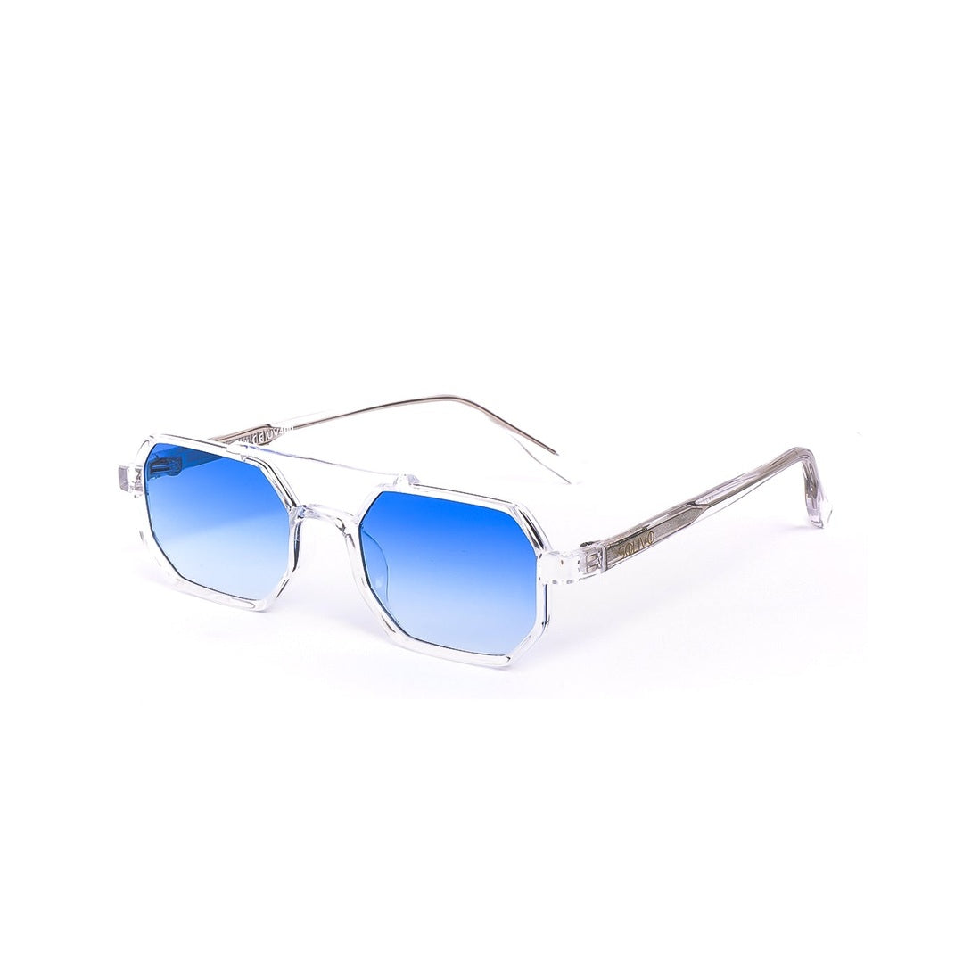 Lentes de sol SKY - Cristal Azul de Solivo, con diseño octogonal y colores azul degradado, ideales para protección UV y estilo moderno.