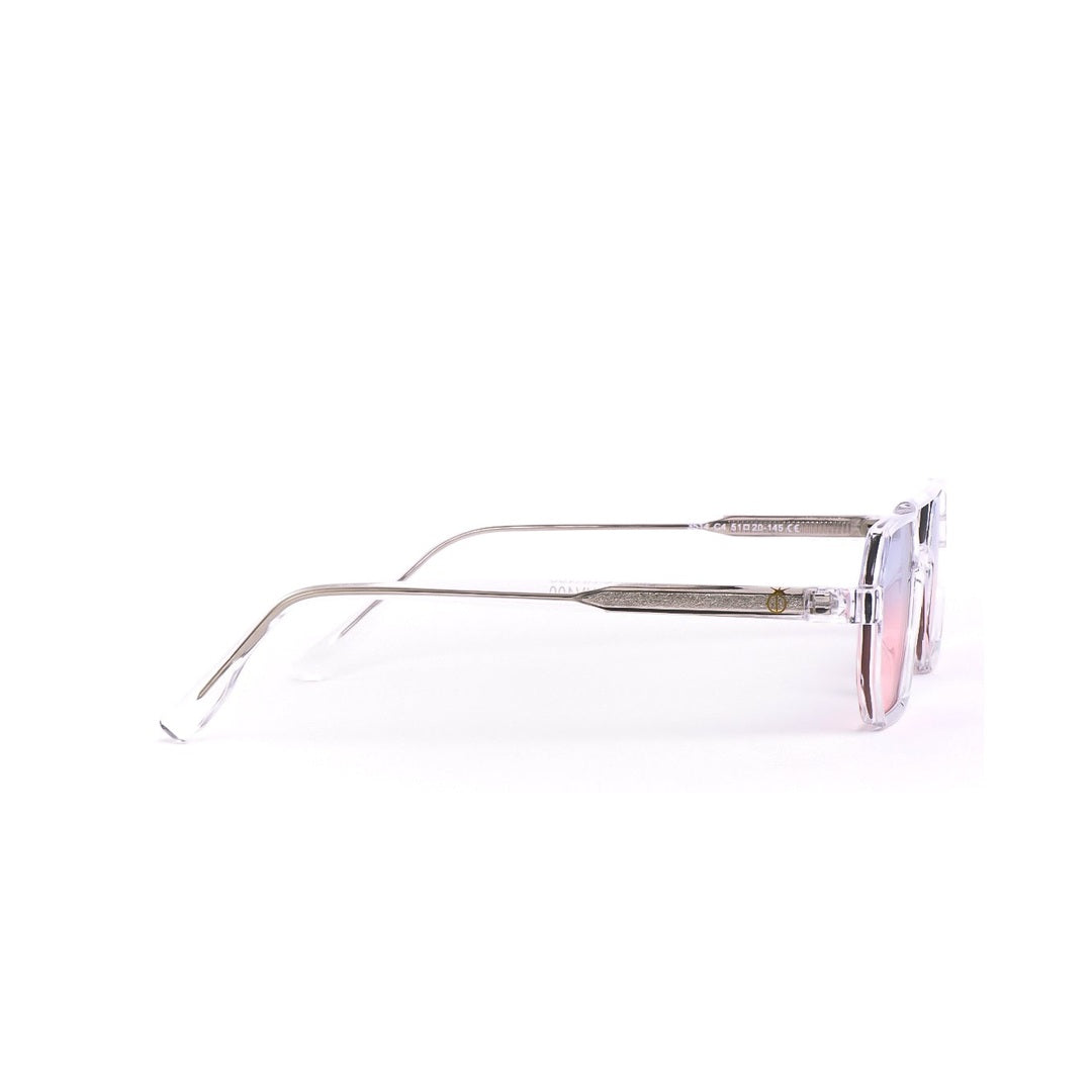 Lentes de sol transparentes con detalles en cristal rosa, modelo SKY de Solivo. Perfectos para un estilo contemporáneo y protección UV400, ideales para disfrutar al aire libre.