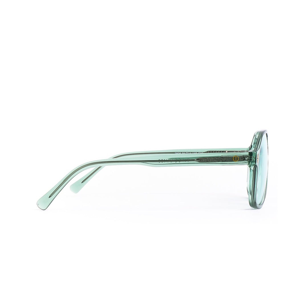 Vista lateral de los lentes de sol Sol - Turquesa de Solivo, enfatizando su diseño cómodo y ligero, ideal para disfrutar del sol con estilo.