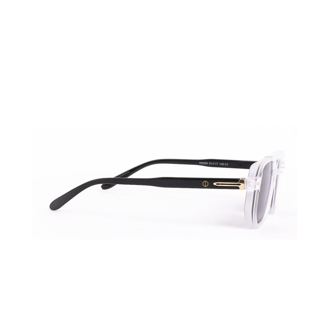 Gafas de sol SYND de Solivo, diseño moderno en blanco y negro con marco elegante y lentes polarizados, ideales para la protección ocular y estilo sofisticado.