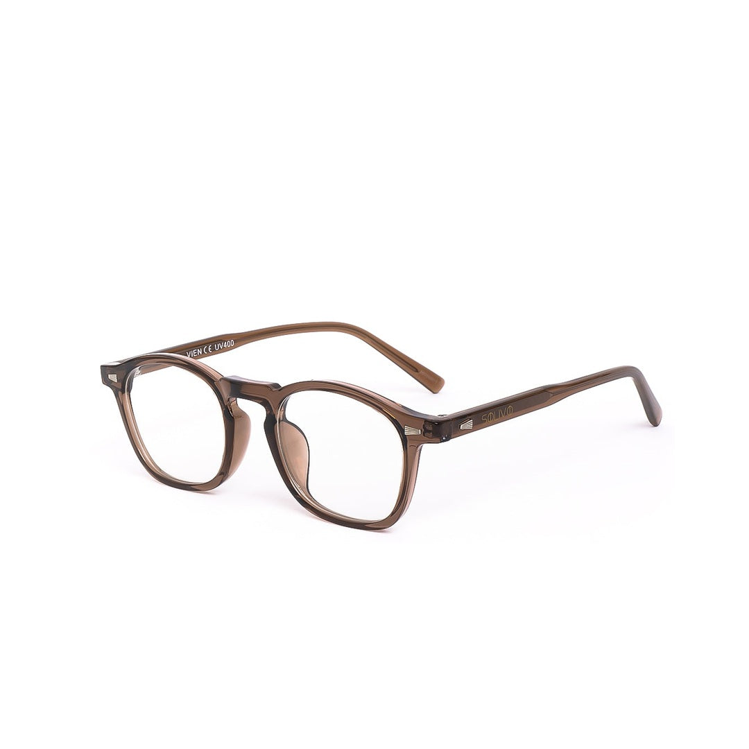 Lentes de sol VIEN de Solivo en color marrón, mostrados en un ángulo lateral, con diseño sofisticado y polarizado para una excelente protección ocular.