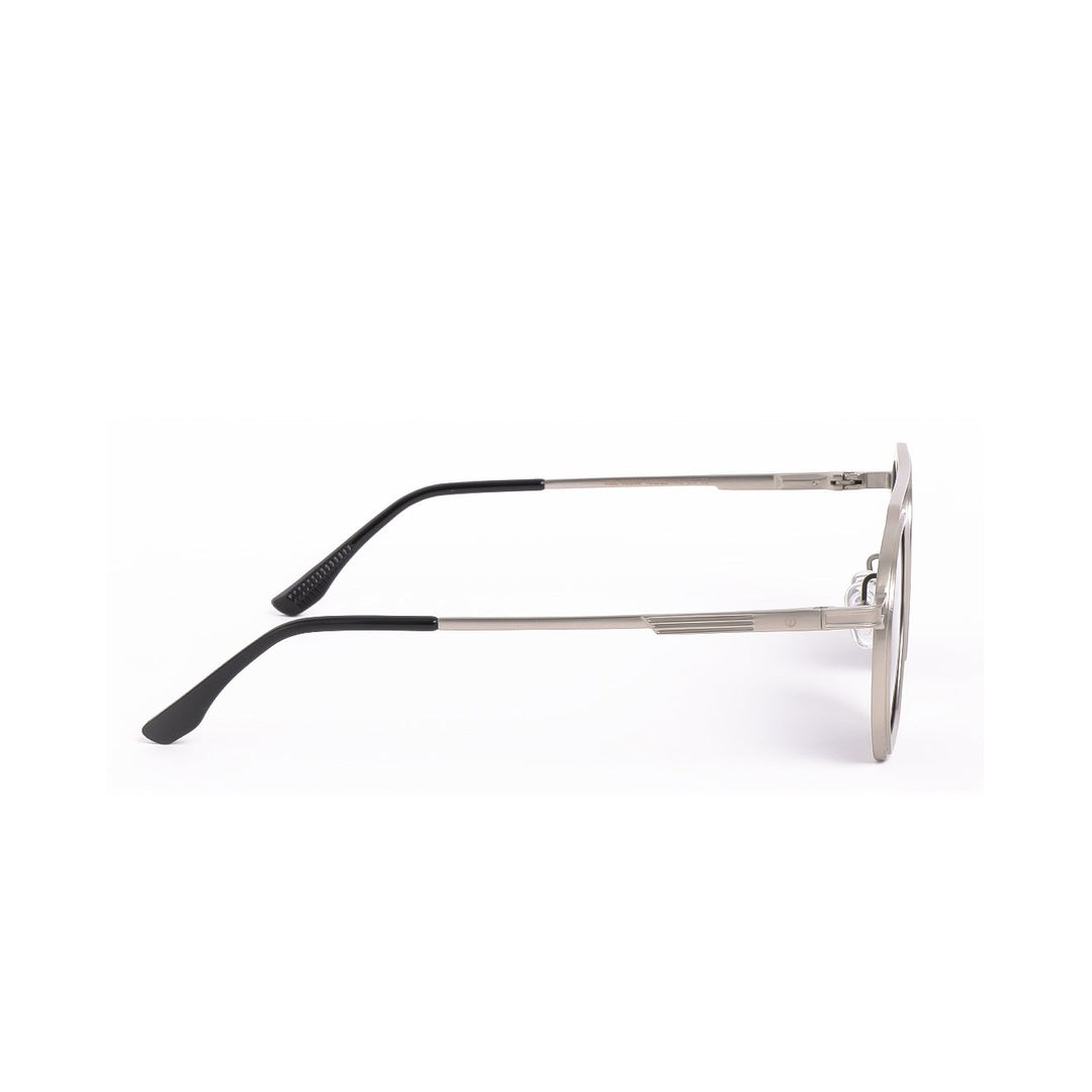 Vista lateral de los lentes de sol Vee - Plateado Gris de Solivo, destacando su diseño elegante y moderno con detalles en color negro.