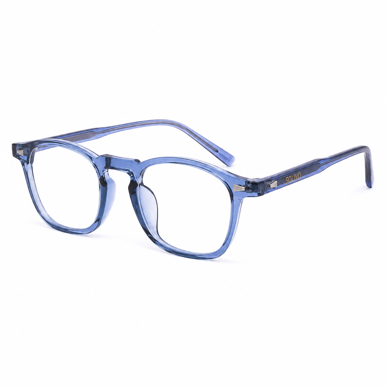 Vista frontal de los lentes VIEN Azul con filtro de luz azul de Solivo — para pantallas y uso diario