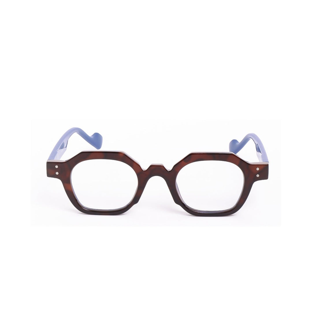 Lentes de sol ARI Blue light de Solivo en un diseño moderno con marco de tartán y detalles en azul, perfectos para un estilo elegante y protección UV.