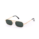 Lentes de sol BANG de Solivo en color verde, con estructura dorada y detalles sofisticados, perfectos para un estilo de vida activo y contemporáneo.