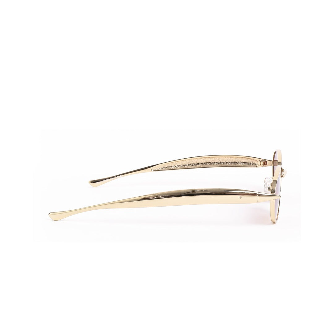 Visión lateral de los lentes de sol BARC de Solivo, mostrando el delicado diseño de las varillas doradas, ideales para cualquier ocasión.