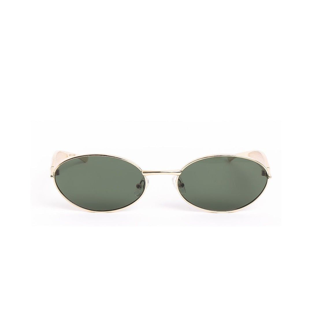 Lentes de sol BARC de Solivo frente a un fondo blanco, con un diseño elegante y lentes verdes que ofrecen protección UV400.