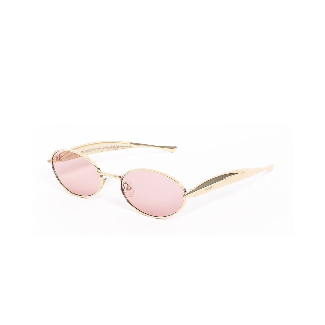 Lentes BARC de Solivo, vista lateral mostrando su moderno diseño rosa y dorado, perfectos para actividades al aire libre.