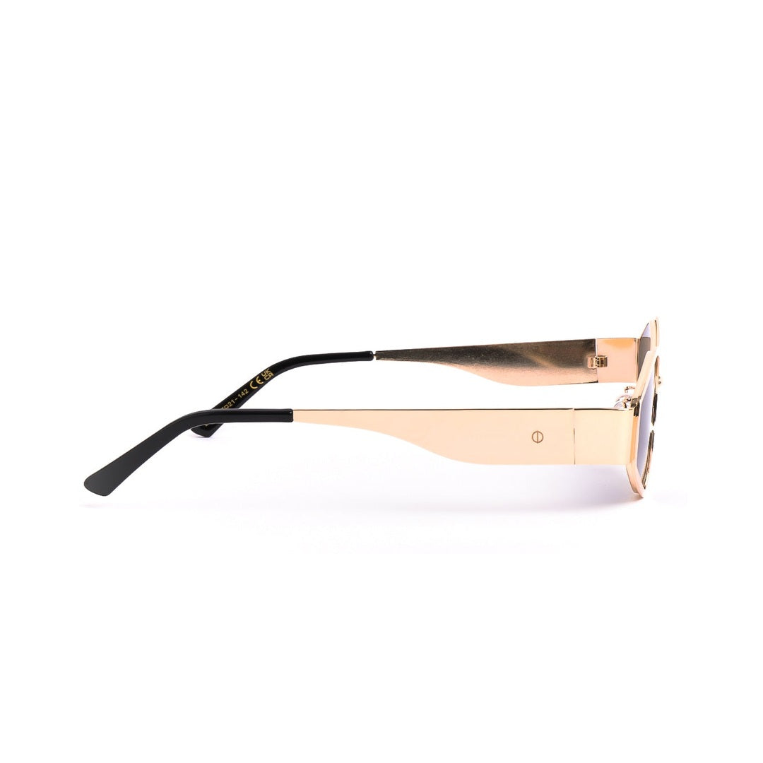 Perfil de los lentes de sol CAPE - Dorado Negro de Solivo, resaltando su diseño ligero y cómodo, ideal para uso prolongado.