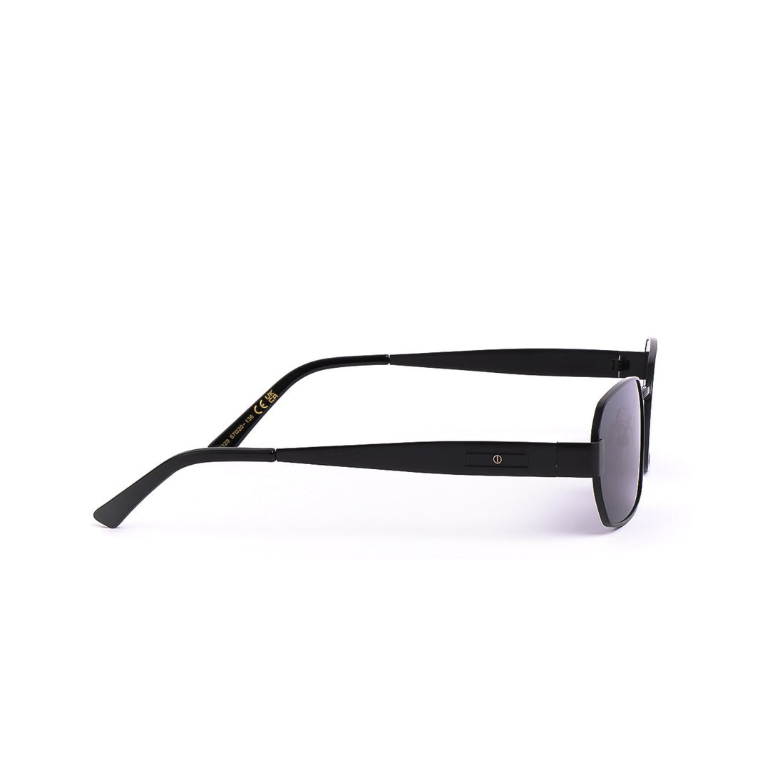 Lentes de sol CHIC negros de Solivo, vista lateral, mostrando la funcionalidad y estilo del diseño contemporáneo.