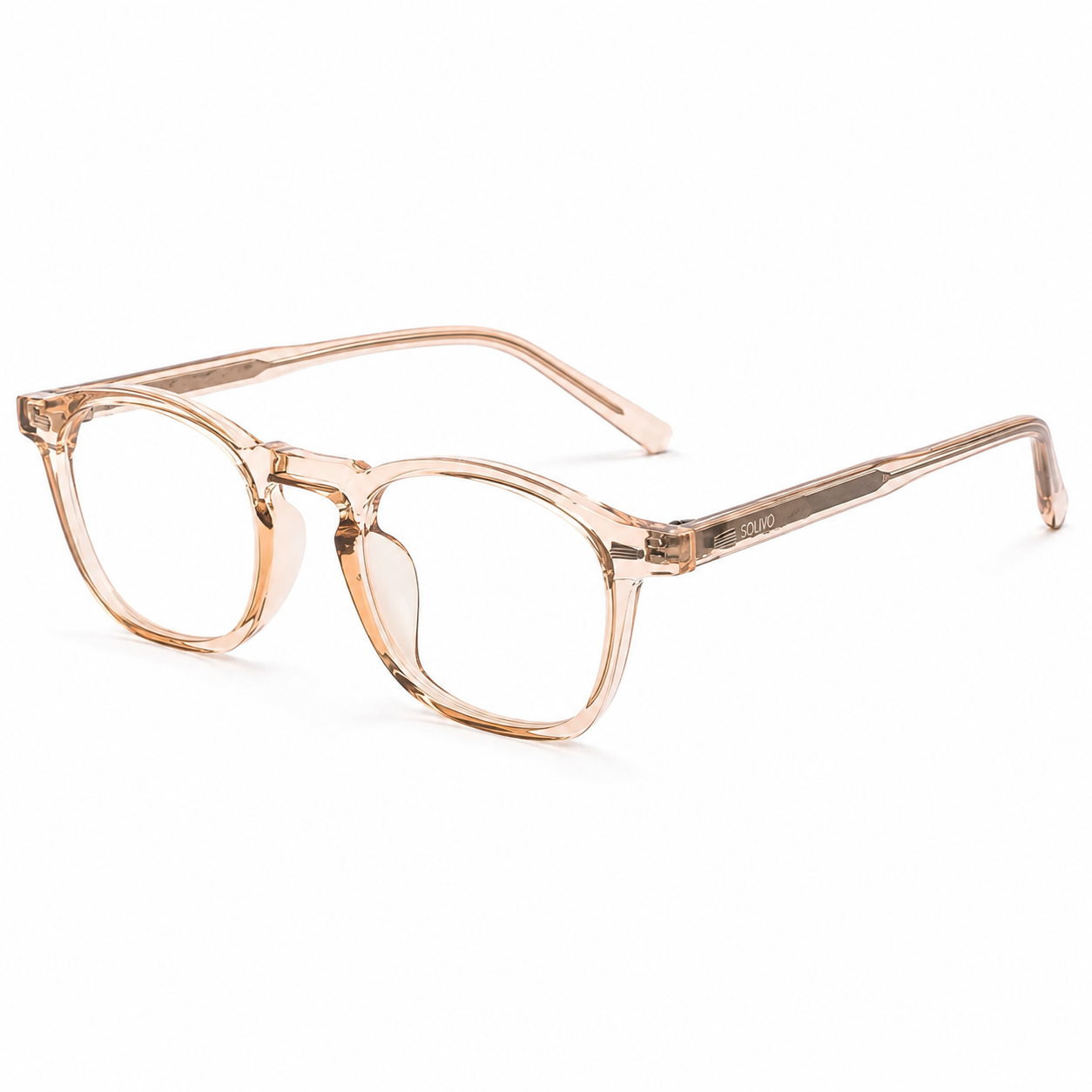 Vista frontal de los lentes VIEN Beige con filtro de luz azul de Solivo — para pantallas y uso diario