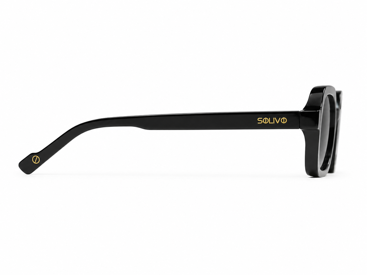 Vista lateral de los lentes de sol ADORE Negro de Solivo — varillas con protección UV400