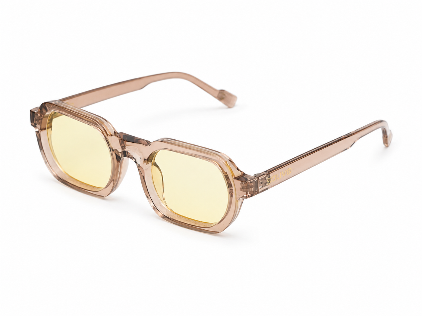 Vista frontal de los lentes de sol ADORE Beige Amarillo de Solivo — montura con filtro UV400