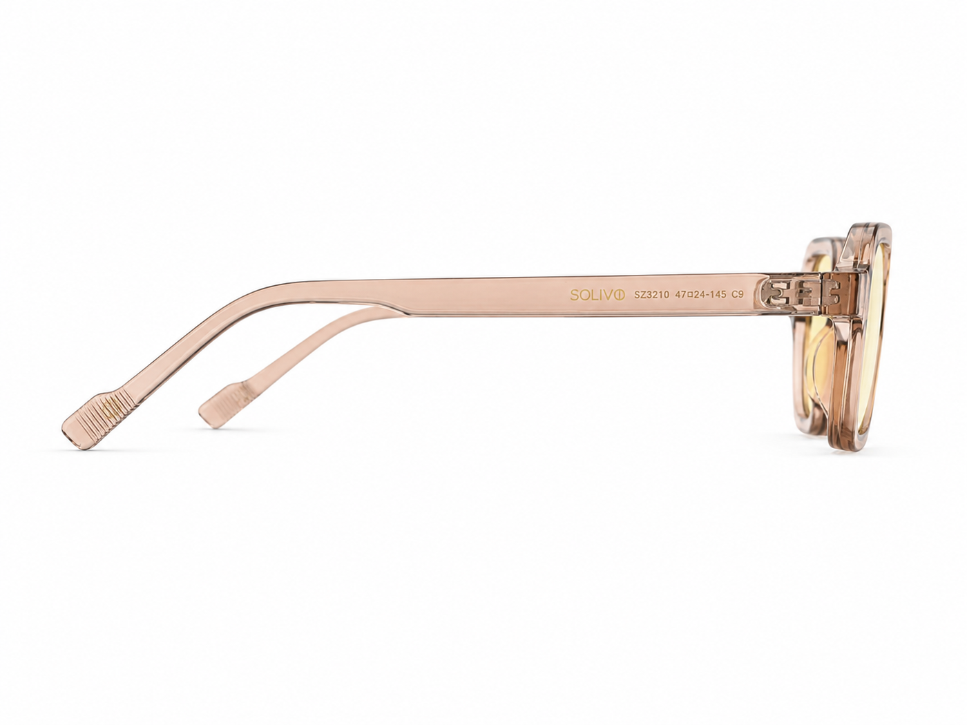 Vista lateral de los lentes de sol ADORE Beige Amarillo de Solivo — varillas con protección UV400
