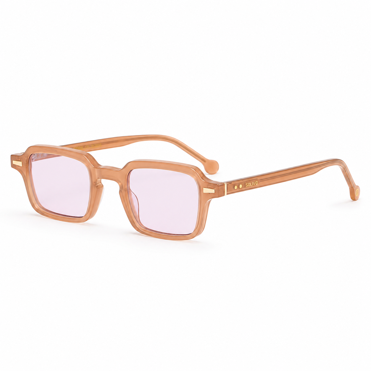 Vista frontal de los lentes de sol Kōra Beige Lila de Solivo — montura de acetato con filtro UV400
