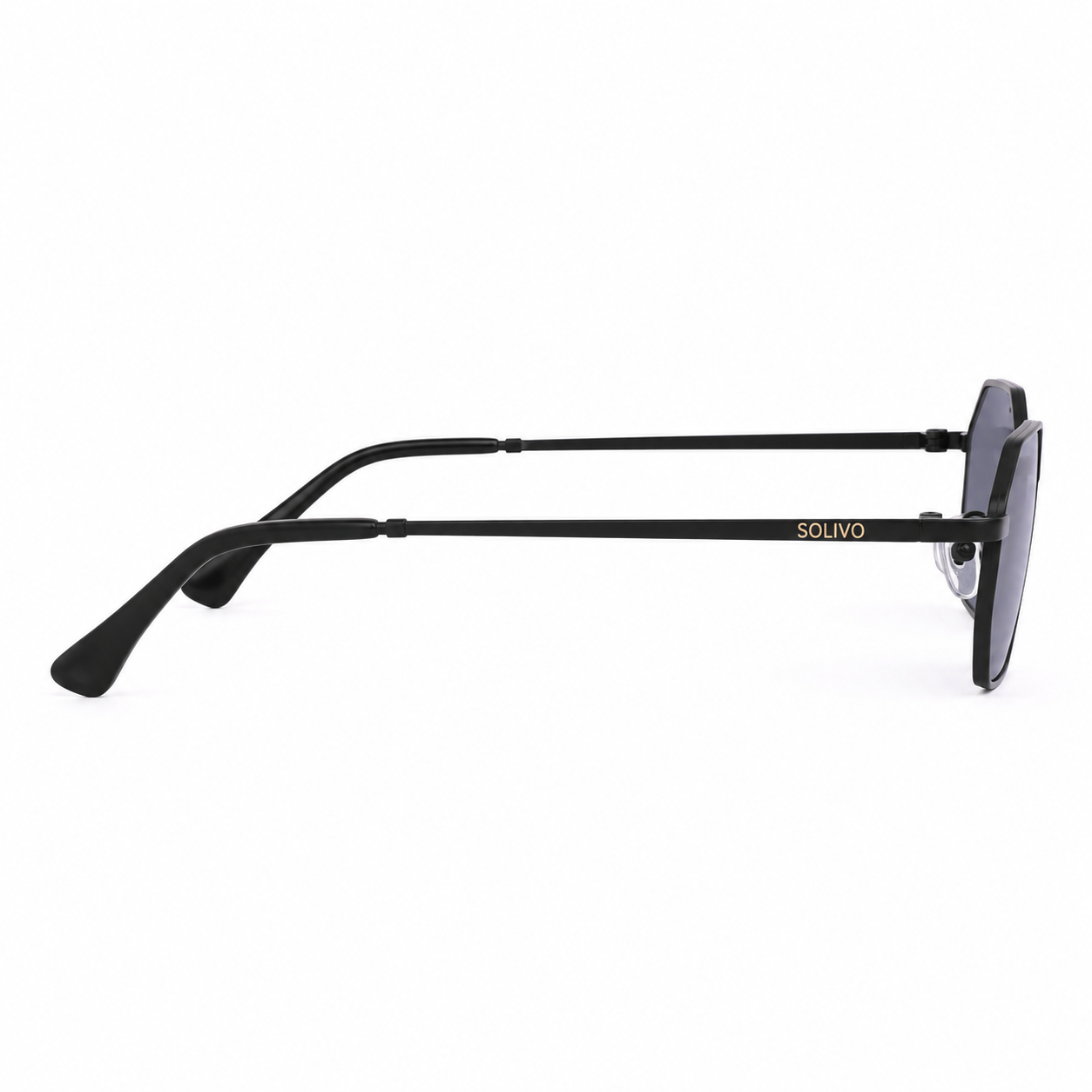 Vista lateral de los lentes de sol OSAK Negro de Solivo — diseño contemporáneo con protección UV400