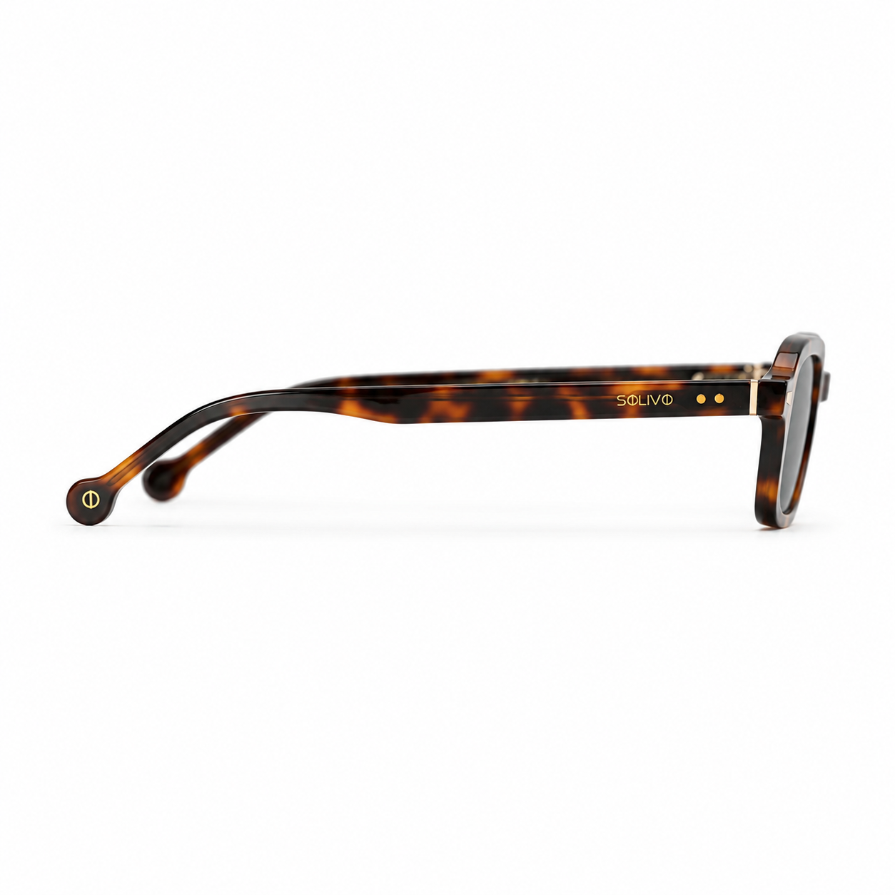 Vista lateral de los lentes de sol Kōra Carey Negro de Solivo — varillas de acetato con protección UV400