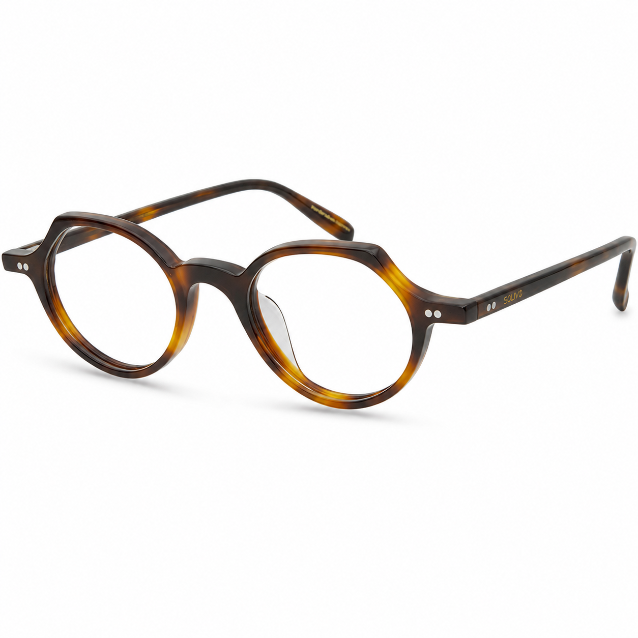 Vista frontal de los lentes YUNA Carey con filtro de luz azul de Solivo — acetato tortoise