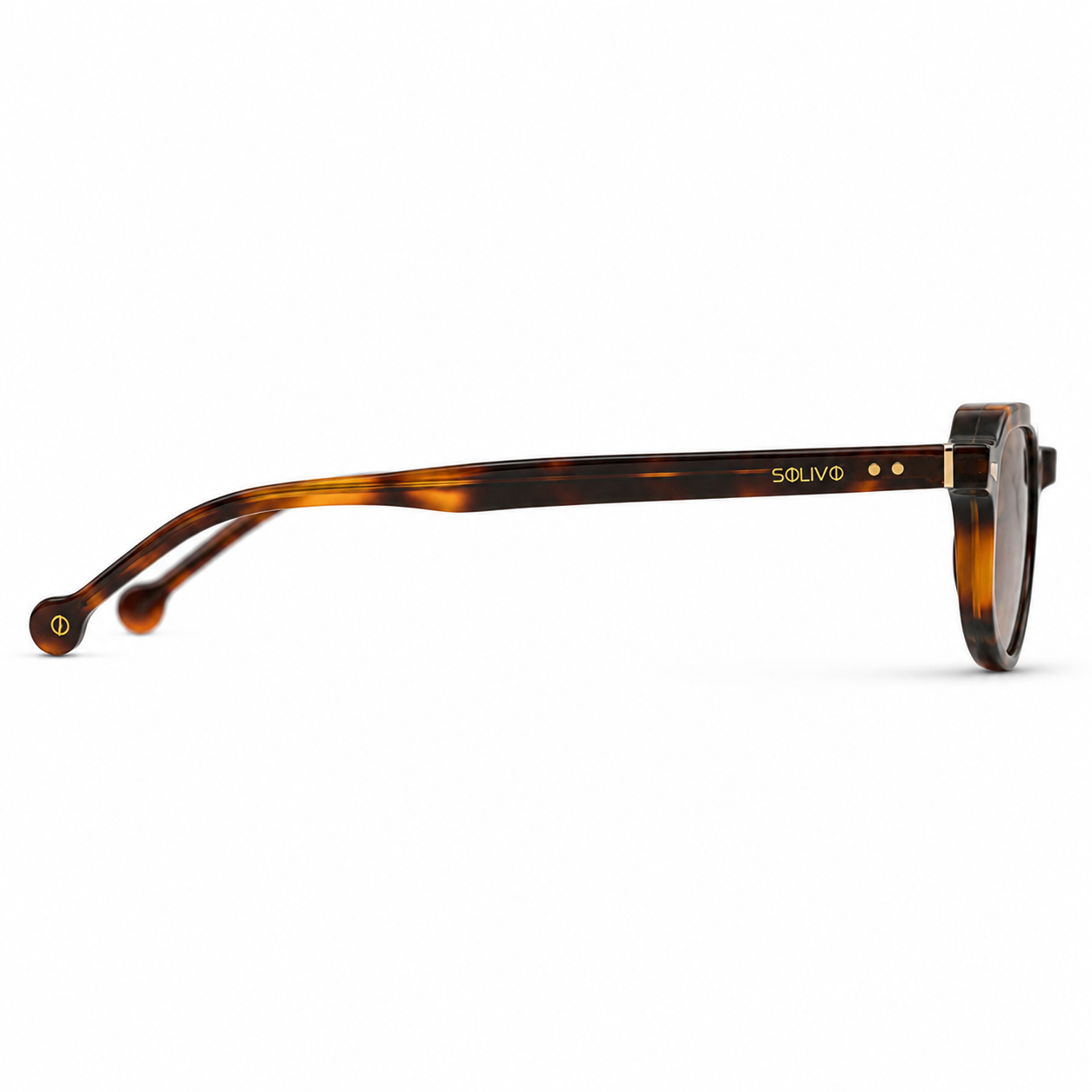 Vista lateral de los lentes de sol KIRI Fuego Café de Solivo — varillas con protección UV400