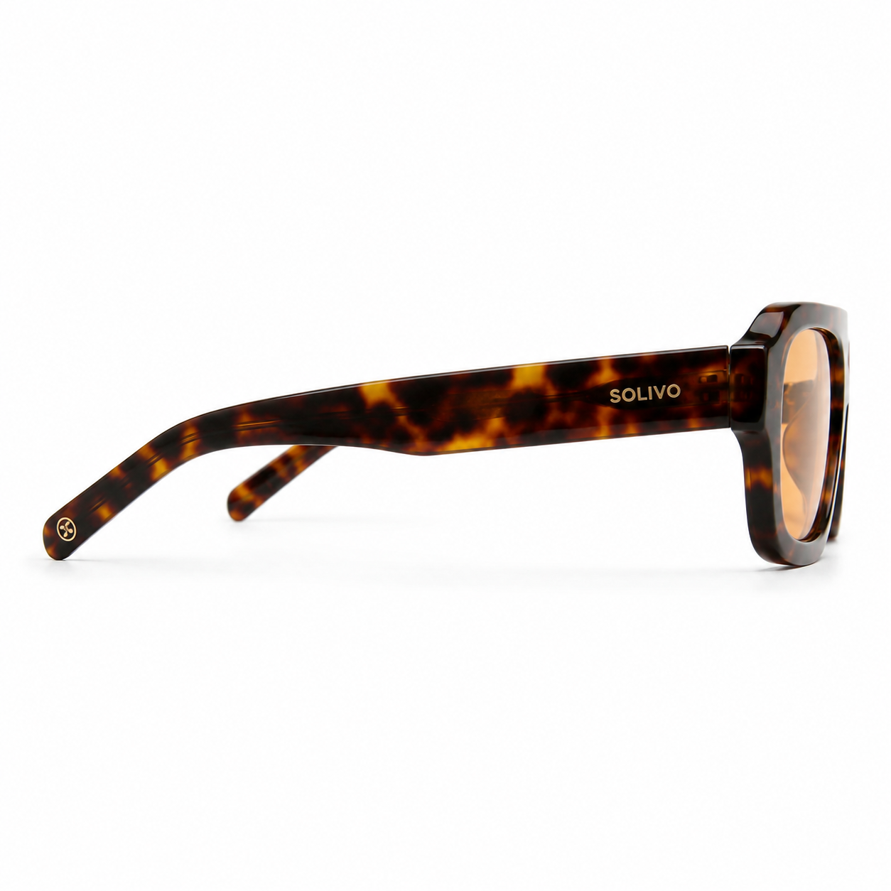 Vista lateral de los lentes de sol Élan Carey Naranja de Solivo — varillas estilizadas con protección UV400