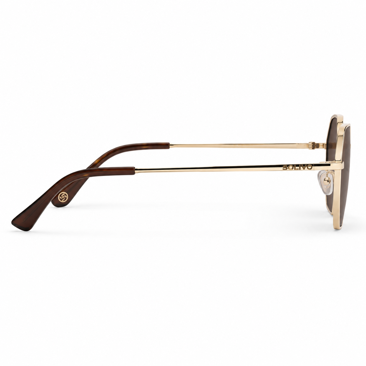 Vista lateral de los lentes de sol OSAK Café de Solivo — diseño elegante con protección UV400