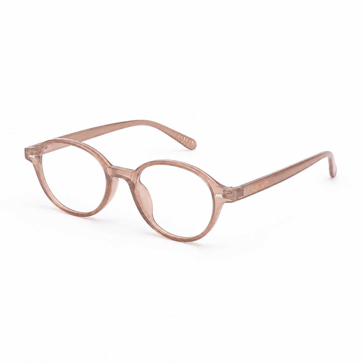 Vista frontal de los lentes NYCA Pink con filtro de luz azul de Solivo — para pantallas y uso diario