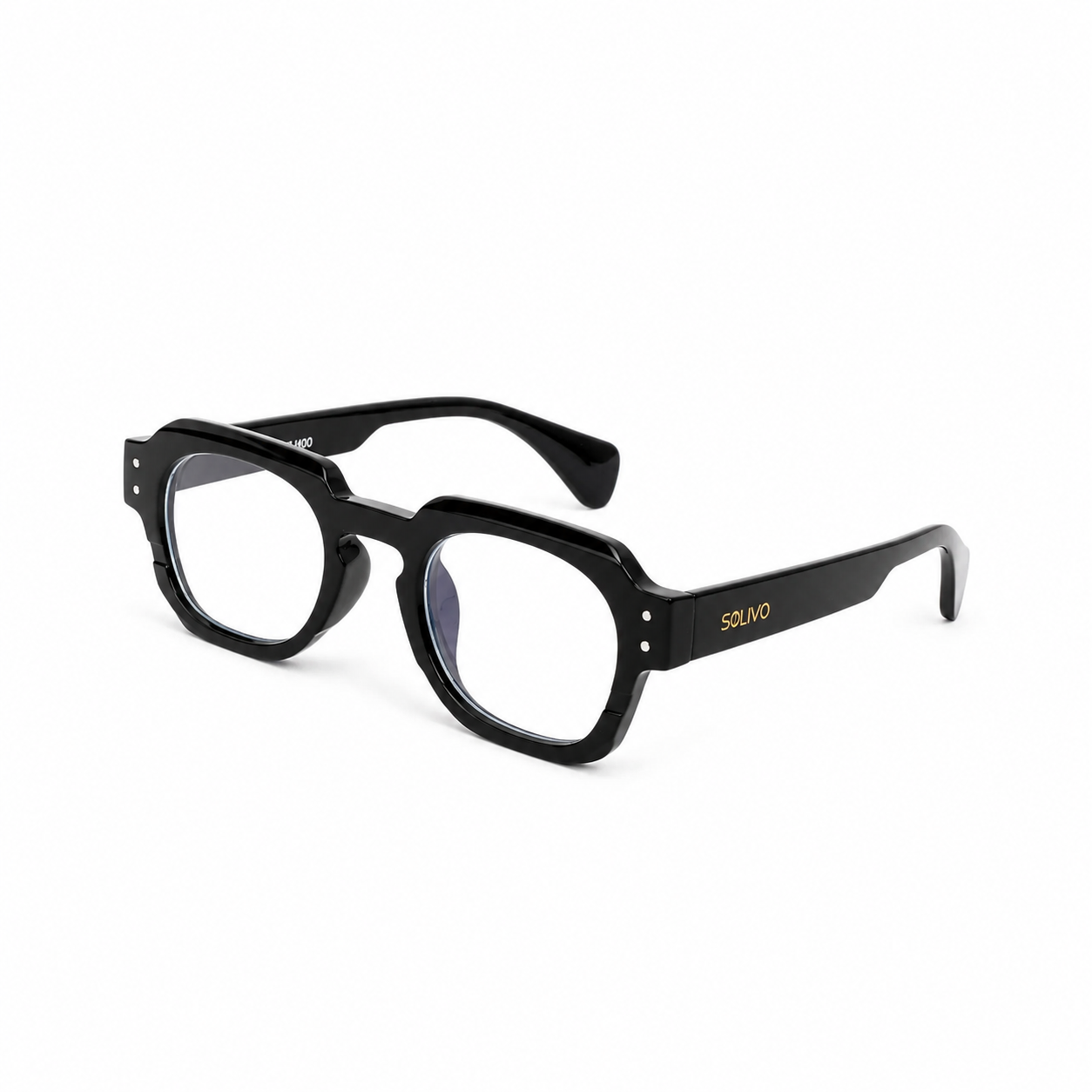 Vista frontal de los lentes Elle Negro con filtro de luz azul de Solivo — para pantallas y uso diario