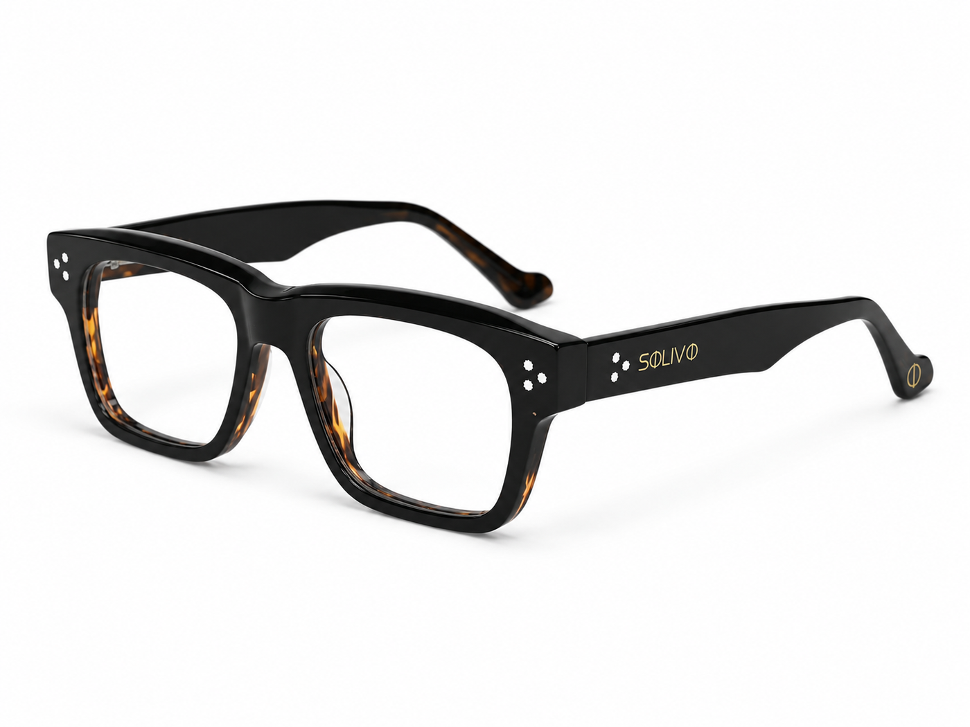 Vista frontal de los lentes ESTER Negro Fuego con filtro de luz azul de Solivo — para pantallas y uso diario