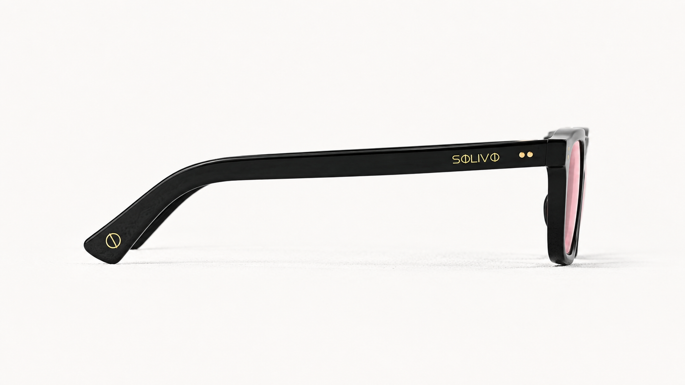 Vista lateral de los lentes de sol FERO Negro Vino de Solivo — varillas con protección UV400