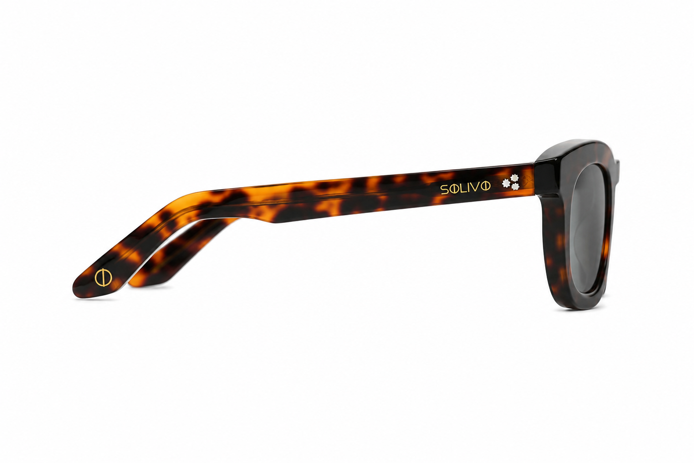 Vista lateral de los lentes de sol MAZE Fuego Gris de Solivo — varillas con protección UV400