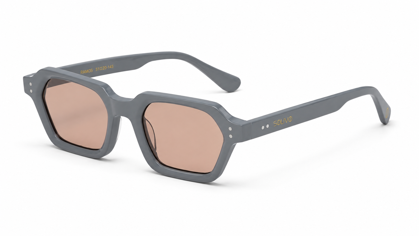 Vista frontal de los lentes de sol RAMOS Gris Beige de Solivo — montura con filtro UV400
