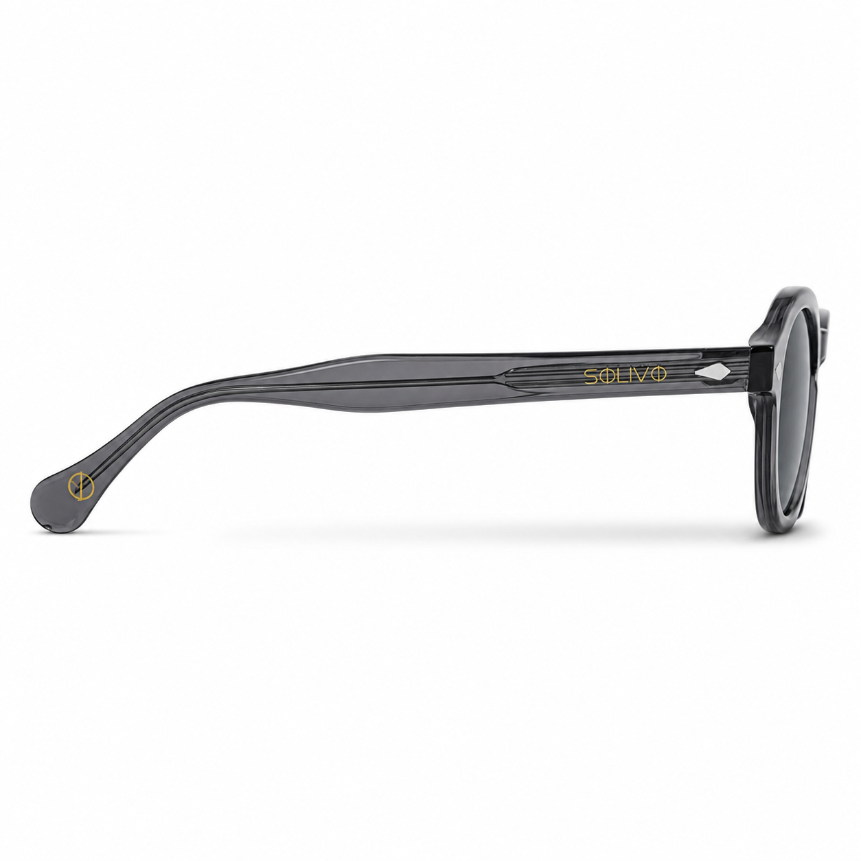 Vista lateral de los lentes de sol ROS Gris de Solivo — varillas con protección UV400