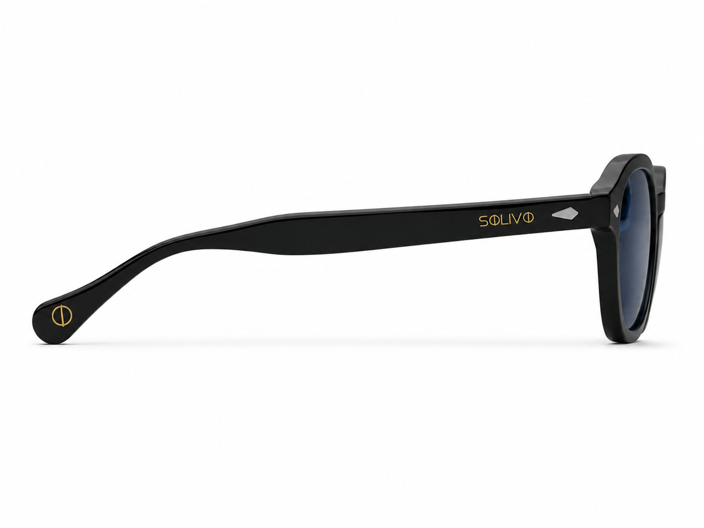 Vista lateral de los lentes de sol ROS Negro Azul de Solivo — varillas con protección UV400