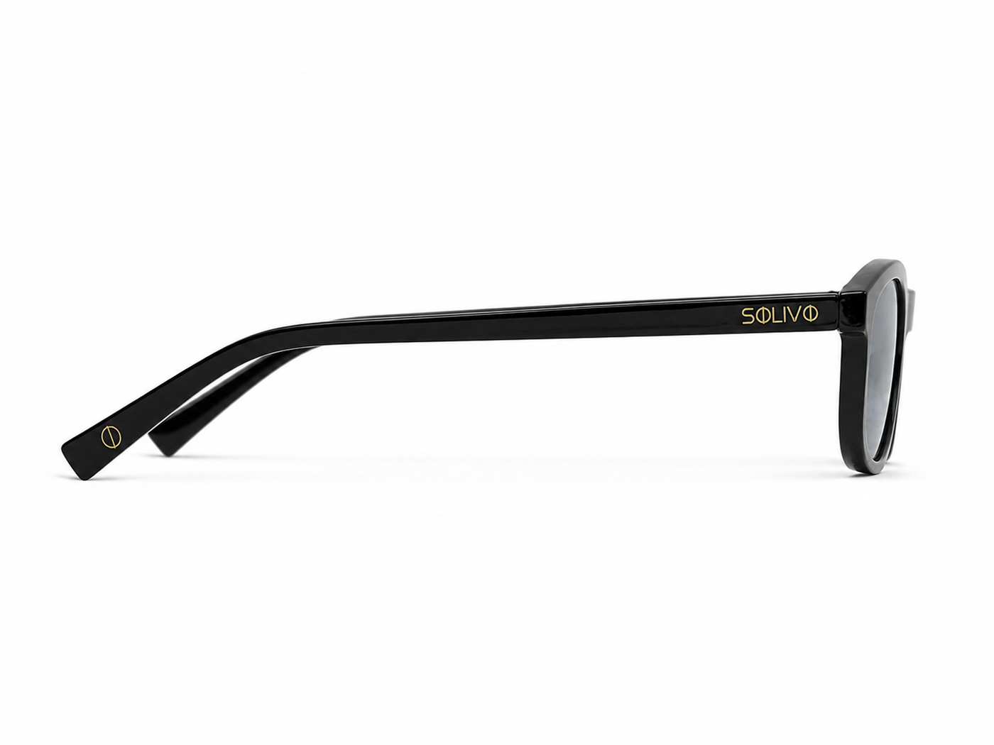 Vista lateral de los lentes de sol SOFI Negro de Solivo — varillas con protección UV400