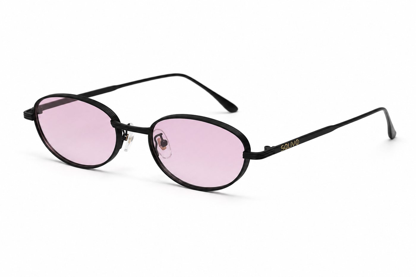 Vista frontal de los lentes de sol VOLF Negro Pink de Solivo — montura con filtro UV400