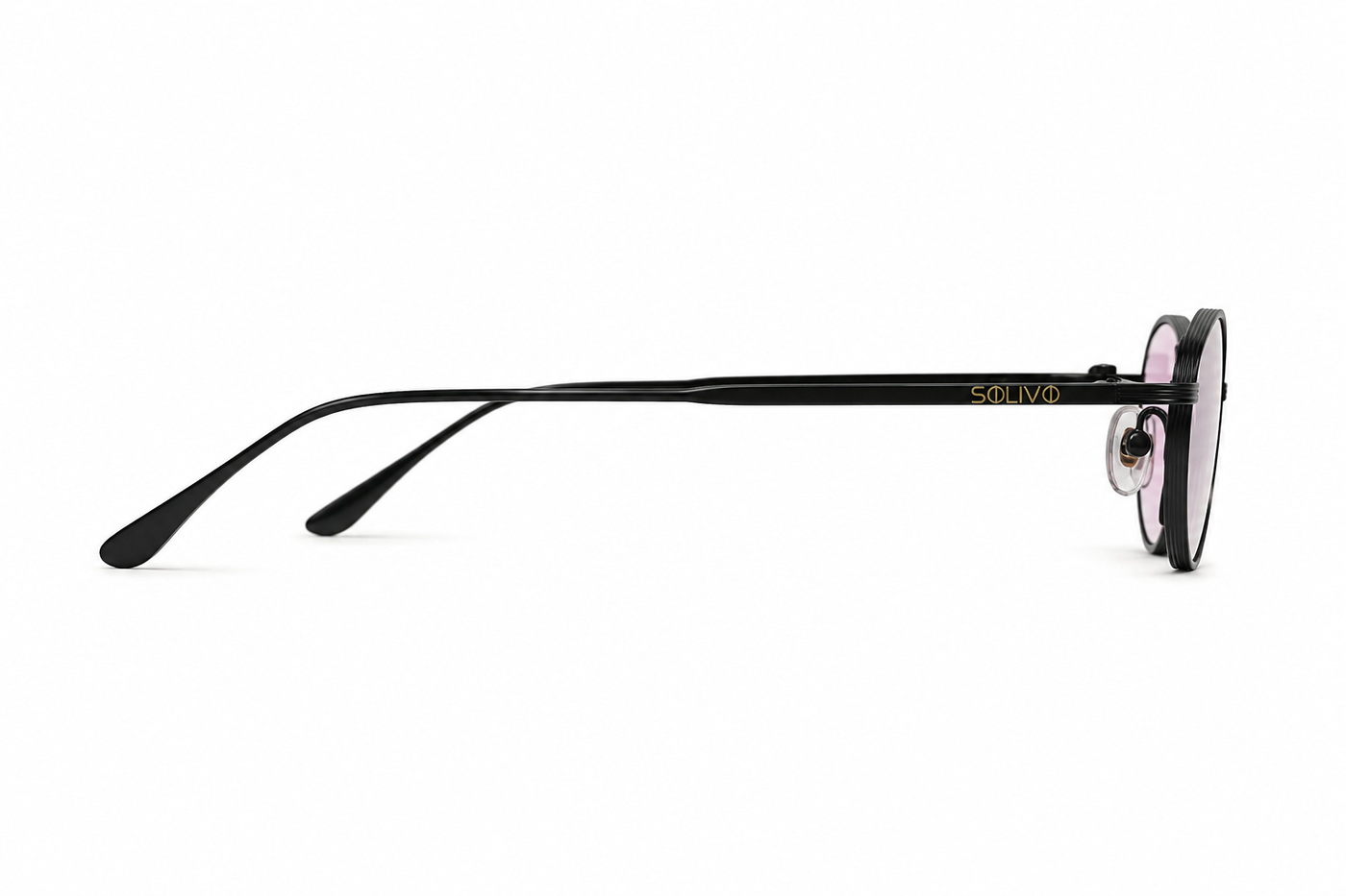 Vista lateral de los lentes de sol VOLF Negro Pink de Solivo — varillas con protección UV400